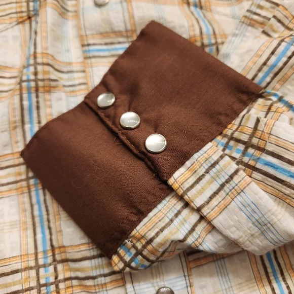 Vintage Rockmount Ranch Wear Western Style Pearl Snap Plaid Shirt Boys Size 16